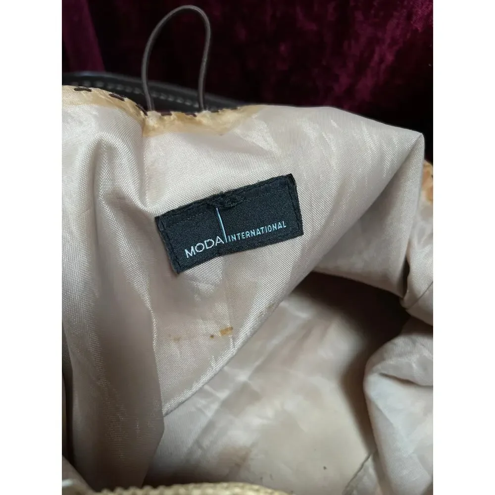 Vintage Moda International Corduroy Shoulder Bag - Tan Cotton Brown PVC Tote